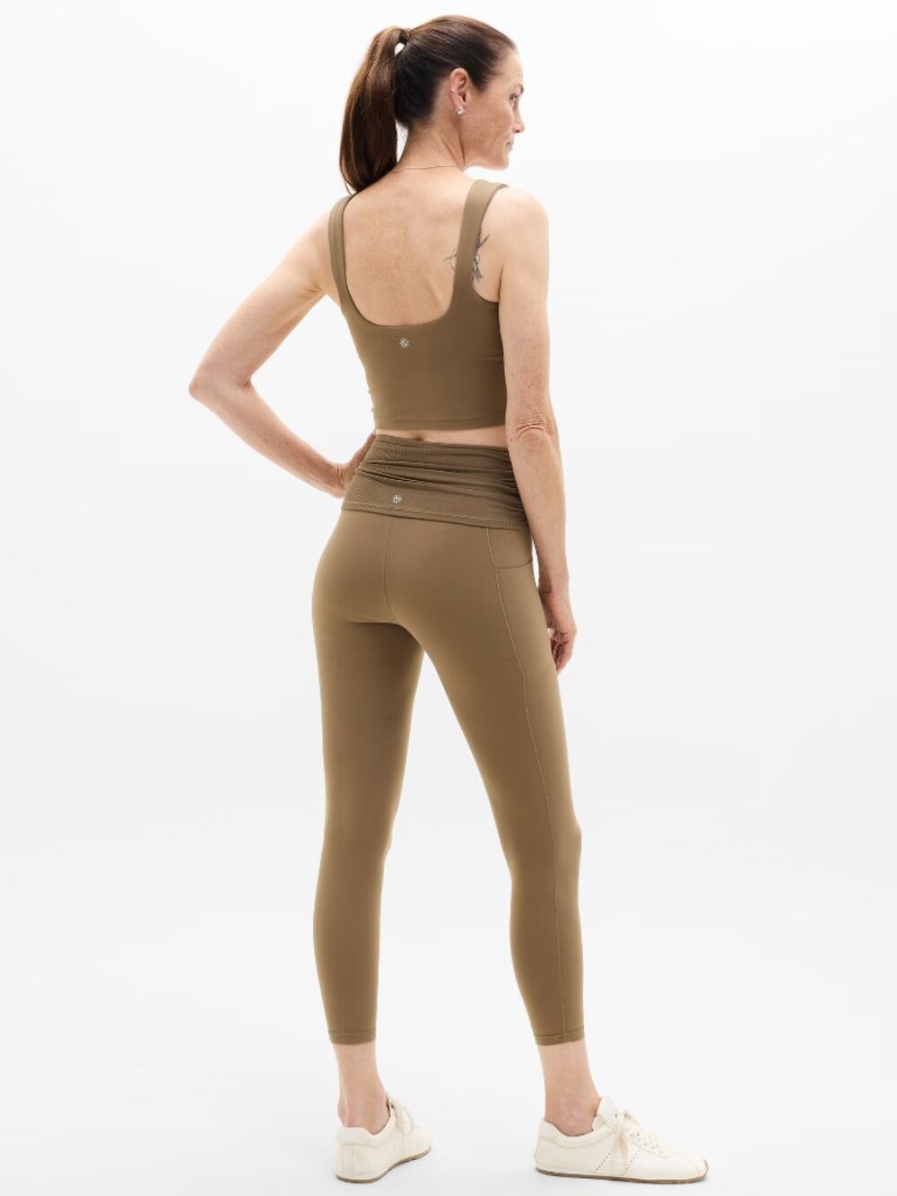 Athleta Salutation Stash 7/8 Foldover Leggings Size XS Taupe Brown Clay